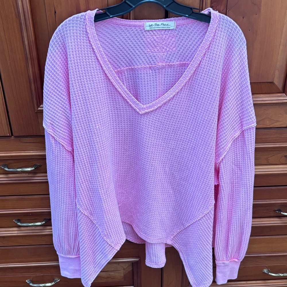 Free People pink waffle v neck top